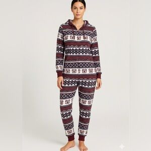 Rue21 Burgundy and White Patterned Pajama onesie